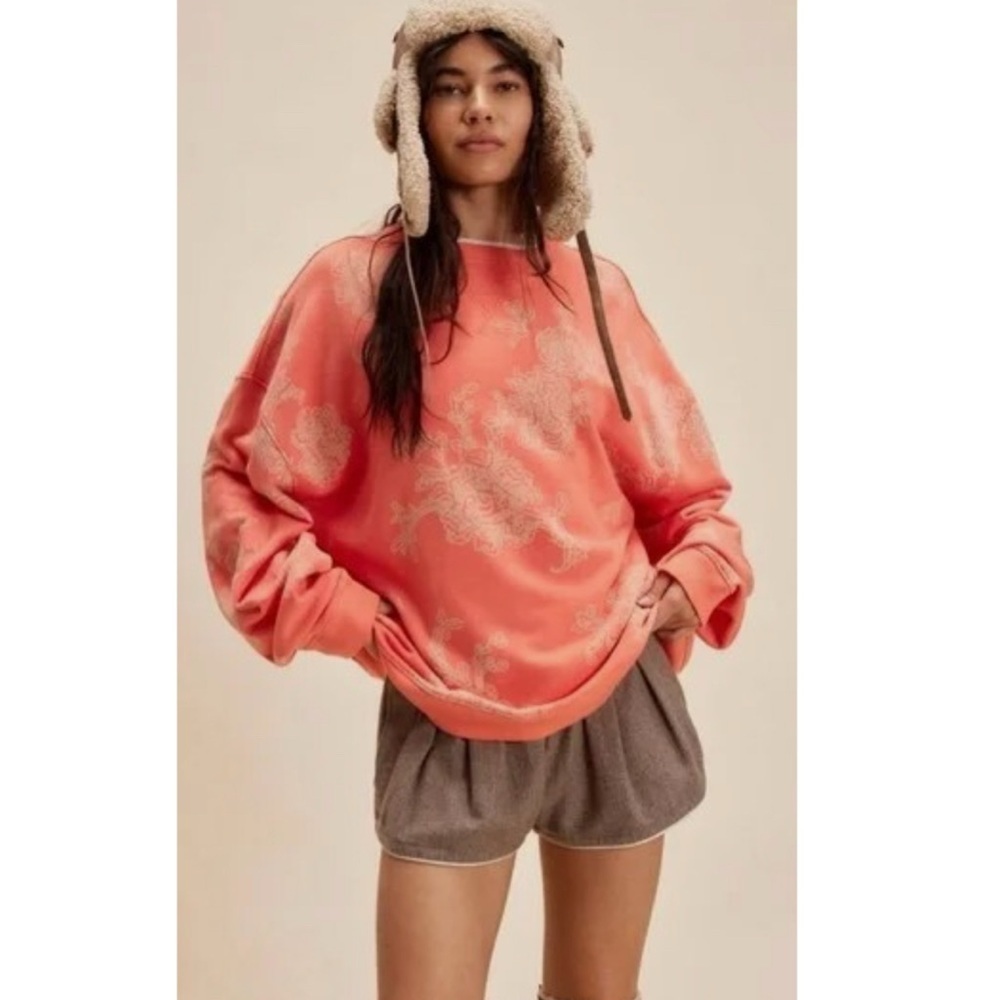 Free People We The Free Classic Printed Oversized Floral Crewneck Sweatshirt
